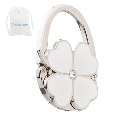 ROFLYER Clover Design Foldable Handbag Hanger Folding Purse Table Hook Holder(White)