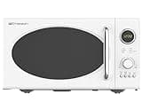 Emerson MWRG0901W Retro Compact Countertop 800W Microwave Oven with 1,000W Grill Function, LED Display 5 Power Levels, 8 Auto Menus, Glass Turntable and Child Safe Lock, 0.9 Cu. Ft, White