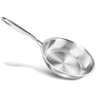 HOUSLUX Pan Uncoated Stainless Steel Frying Pan Suitable for Induction Cookers Durable Stainless Steel Handles Easy Cleaning Suitable for All Hobs (28 cm)