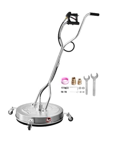 VEVOR 24" Pressure Washer Surface Cleaner, Stainless Steel Pressure Washer Attachments with 4 Wheels, 4000 Max PSI, 3/8 Quick Connector, 2 Spray Nozzles, Dual Handle, for Concrete, Patio, Sidewalk