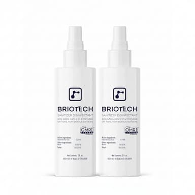 BRIOTECH Sanitizer Disinfectant Hypochlorous Spray, Kill 99.99% of Viruses & Bacteria, Control Mold, Eliminate Odor, Gentle for Nurseries, Food Contact Surface Sanitizer, 2 fl oz Travel Size (2 Pack)