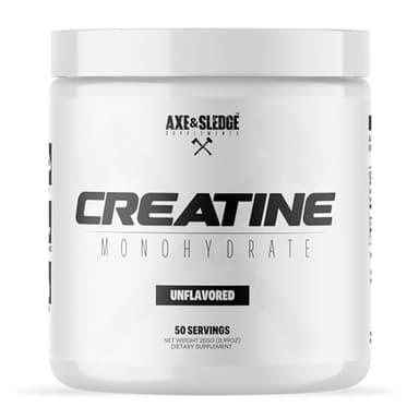 Axe & Sledge Basics Creatine | Unflavored, Enhances Strength & Performance, Increases Lean Body Mass, 50 Servings | Pure Creatine Monohydrate, No Fillers or Artificial Substances | 50 Servings