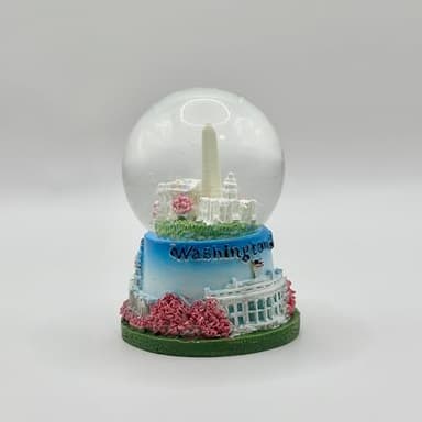2.75" Tall Washington DC Landmarks Snow Globe, Resin Material, with Cherry Blossom, Glitter, White House, Capitol, Washington Monument (Mini Blue Base Panorama Globe)