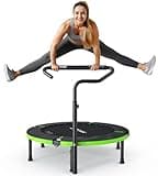 BCAN 40"/48" Foldable Mini Trampoline, Rebounder Trampoline for Adults, U/T Shape Adjustable Foam Handle, Exercise Rebounder for Kids Adults Indoor/Garden Workout, Max Load 330lbs/440lbs