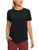 CRZ YOGA Women's Pima Cotton Short Sleeve Workout Shirts Casual Yoga T-Shirt Soft Athletic Top Black Small