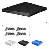 10×10 Canopy Replacement Top Cover, Pop Up Canopy Tent Cover for Straight Leg Frame, Waterproof Canopy Top with Windproof Ropes for Outdoor Garden Patio Camping Sun Shade(Top Only) (Black)