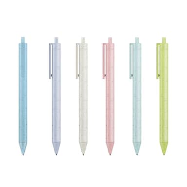 VideMundi BallPoint Pens, Eco-Friendly Wheat Straw Cute Macaron Retractable Ballpoint Pen Set - 6 Pack | Black Ink Medium Point 1.0mm, Portable, Comfortable Writing | Office Bible Journaling Pens (6)