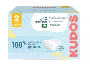 Kudos Chlorine Free Premium Diapers - 100% Cotton-Lined, Size-2, 10-14 lbs, 66Count