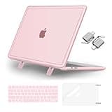 MOSISO Compatible with MacBook Pro 13 inch Case M2 2025-2016 A2338 M1 A2251 A2289 A2159 A1989 A1708 A1706, Heavy Duty Plastic Hard Case with Kickstand&Keyboard Skin&Screen Film&Type C, Pink