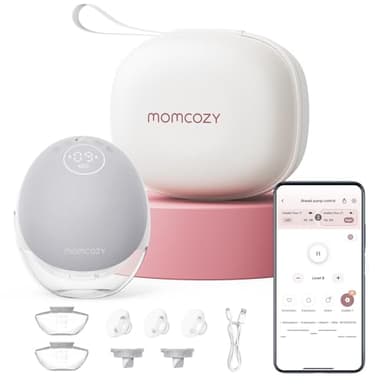 Momcozy Breast Pump Hands Free Upgraded Mobile Flow | M9, App Discreet Control with Personalized Multi-Modes & 15 Levels, Wearable Breast Pump 24mm, 1 Pack Gray