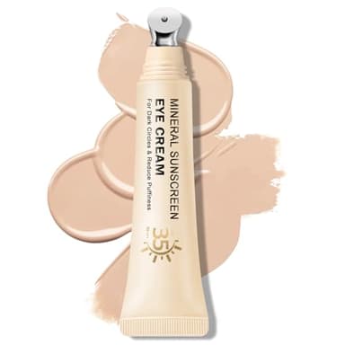 QIUFSSE Mineral Sunscreen Eye Cream,3-in-1 Under Eye Cream,for Puffiness and Bags Under Eyes,Dark Circle and Wrinkles,Anti Aging,Under Eye Brightener and Concealer,SPF 35 （Light）