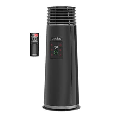 Lasko 360-Degree Oscillating Ceramic Tower Heater for Home with Tip-Over Safety, Adjustable Thermostat, Timer, Remote and 3 Speeds, 24 Inches, Black, 1500W, CT24362