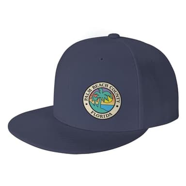ZKLCRYTR Seal of Palm Beach County. Florida Baseball Cap Snapback Trucker Hat for Men Women Flat Bill Hats Navy Blue