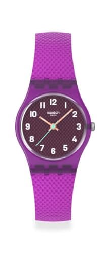 Swatch Lady Womens Casual Watch Polymer Purple Quartz Water Resistant Magenta Weave