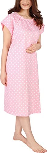 Utopia Care Women's Hospital Gown Soft Comfortable and Stylish Patient Gown, Small-Medium, Polkadots Pink