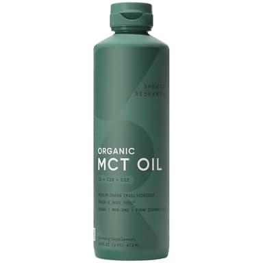 Sports Research® Organic MCT Oil 16oz - Full Spectrum (C8, C10, C12) Sourced from Coconut Oil - Keto Brain & Body Fuel* - Vegan Certified · Non-GMO · Informed Choice Certified - Unflavored