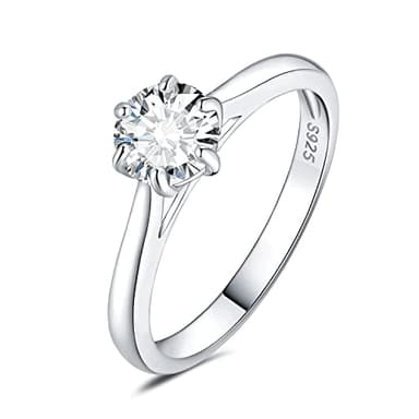 JewelryPalace Classic 0.5ct Round Cut Moissanite Solitaire Engagement Rings for Women, 14K White Gold Plated 925 Sterling Silver Promise Ring for Her, Simulated Diamond Anniversary Wedding Rings 6