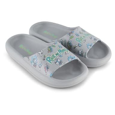 RICK AND MORTY Mens Comfort Slides - Officially licensed Cushion Slides - Rick Sanchez and Morty Smith (Grey, 12/13)