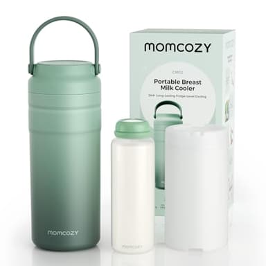 Momcozy Portable Breast Milk Cooler for Travel, 24H Ice-Free Cooling Breastmilk Storage Bottles Container, 12 Ounces Leak Proof Outdoor Small Freezer, Baby Breastfeeding Essential for New Moms