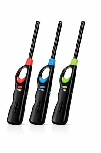 Long Reach BBQ Utility Lighter with Safety Lock, Multipurpose for Grill, Candles, Stove, Fireplace, Assorted Colors, 3 Pack