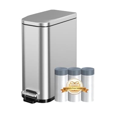 KdbK Bathroom Trash Can with Soft Close Lid, 15L/ 4 GallonRectangular Trash Can with Removable Wastebasket, Step Pedal, Slim Wastebasket for Bedroom, Home Office,Silver