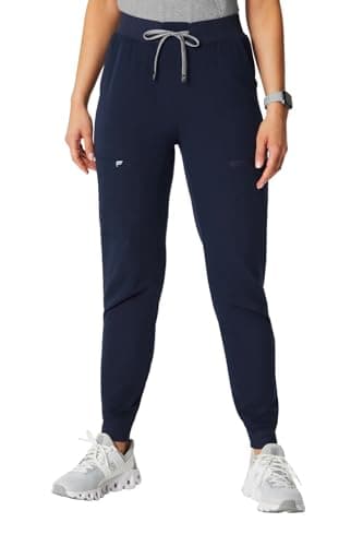 Fabletics Women's High Rise Active Scrub Jogger - MotionTech, 4-Way Stretch, Pocket-Packed, Lightweight, Semi-Slim Fit, M/Regular 28 in | 28, Navy