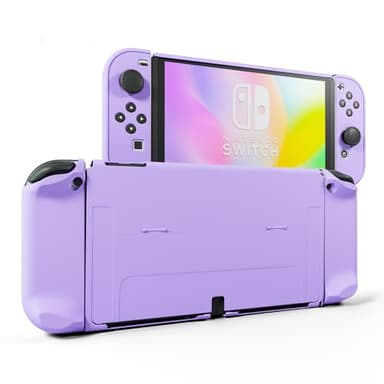 RHOTALL 3 in 1 Protective Purple Case Cover for Nintendo Switch OLED, Dockable Case for Nintendo Switch OLED and Controller with Grip Cover Shock-Absorption and Anti-Scratch Design (Purple)