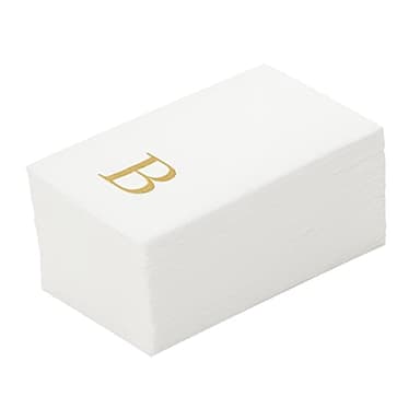 Luxenap 15.8 X 7.9 Inch Linen-Feel Guest Towels, 50 Lettered Hand Towels - Gold Letter 'B', Sans Serif Font, White Paper Dinner Napkins, airlaid, For Restrooms And Tables - Restaurantware