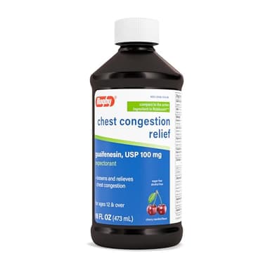 Rugby Chest Congestion Relief Expectorant, Guaifenesin USP 100 mg, Alcohol-Free Cherry Menthol Cough Syrup, 16 fl oz (1 Pack)