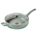 T-fal Refresh Ceramic, Ceramic Non Stick Jumbo Cooker w/Lid 5 Quart, Oven Broiler Safe 350F, Cookware, Kitchen, Deep Frying Pan w/Handle, Saute Pan, Healthy Cooking, Skillet Pots and Pans Mint Green