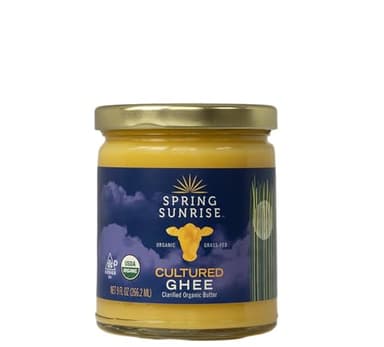 Spring Sunrise Grass Fed Organic Cultured Ghee - USDA Certified Clarified Butter - Keto & Paleo Friendly, Non-GMO, Gluten & Lactose Free Cooking Oil - Sustainably Sourced, 9 oz Jar