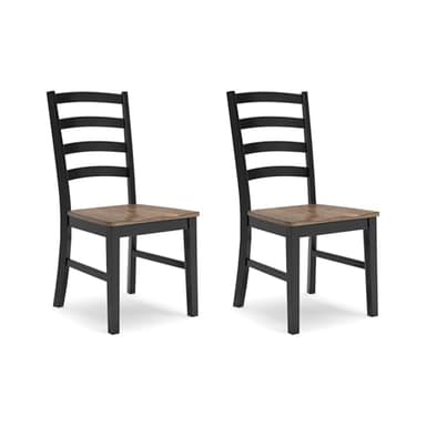 Signature Design by Ashley Wildenauer Dining Chairs Set of 2, Modern Ladderback Dining Chairs with Solid Wood Frame, Two-Tone Finish, Contoured Seat, Black/Brown