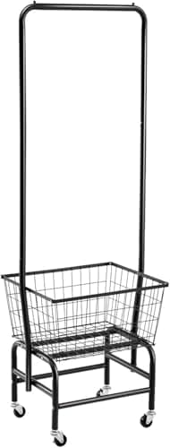 ALIMORDEN Laundry Cart with Clothes Rack, Rolling Laundry Butler with Wire Storage Rack，Black