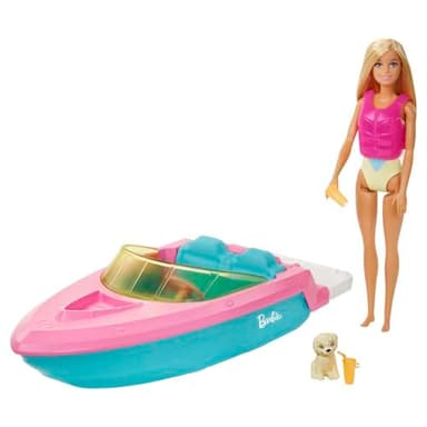 Barbie Doll and Boat Playset with Pet Puppy, Life Vest and Accessories, Fits 3 Dolls & Floats in Water, Gift for 3 to 7 Year Olds