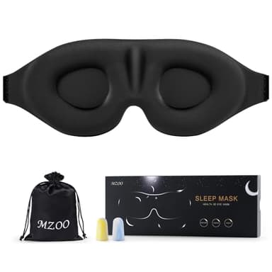 MZOO Luxury Sleep Eye Mask for Side Sleeper Men Women, Zero Eye Pressure 3D Sleeping Mask, Light Blocking Patented Design Night Blindfold, Soft Eye Shade Cover for Travel, Black