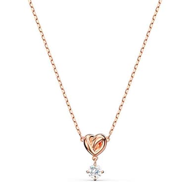 Swarovski Lifelong Heart Pendant Necklace, Rose-Gold Tone Plated Heart Pendant with White Crystals and Rose-Gold Tone Plated Chain