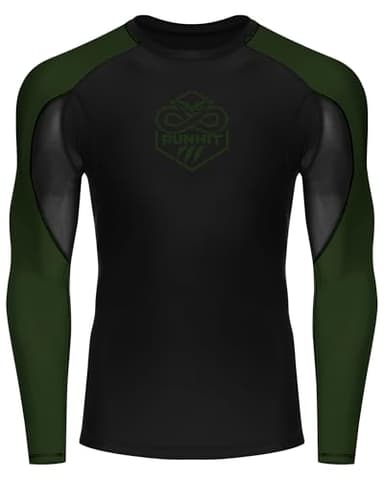 Runhit BJJ Rashguard for Men Jiu Jitsu Compression Shirts Long Sleeve MMA No GI Wrestling Grappling Martial Arts Sports Base Layer Army Green L