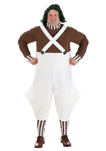 Plus Size Adult Willy Wonka Oompa Loompa Costume, Chocolate Factory Worker Uniform Overalls Outfit for Halloween 2X