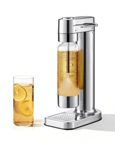 MOKKOM Sparkling Water Maker, Soda Maker with 1L PET Carbonating Bottle, Soda Streaming Machine and Beverage Carbonator, Compatible with 60L CO2 Carbonator (NOT Included) - Stainless Steel