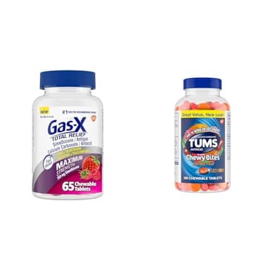 Gas-X Total Relief Chewable Tablets with Simethicone 250 mg and Calcium Carbonate 750 mg for Gas, Bloating and Heartburn Relief with TUMS Chewable Bites Ultra Strength Antacid Tablets for Heartburn Relief, Mixed Fruit, 200 Count