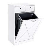 Zedesey 13 Gallon Tilt Out Trash Cabinet with 2 Drawers Wood Hidden Kitchen Recycling Cabinet Free Standing Pet Proof Trash Can Laundry Cabinet for Kitchen (White)