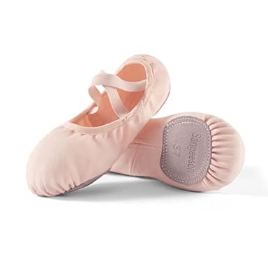 Dance Women's Ballet Shoes Stretch Canvas Dance Slippers Split Sole for Girls/Adult, Size 8.5, Pink