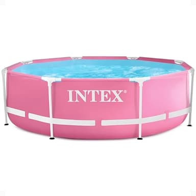 Intex 28290EH 8 Feet by 30 Inches Easy to Assemble Large Round Metal Frame Above Ground Swimming Pool with Dual Suction Outlet Fittings, Pink