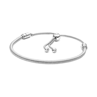 PANDORA Moments Snake Chain Slider Bracelet - Charm Bracelet for Women - Sterling Silver with Clear Cubic Zirconia - 11"