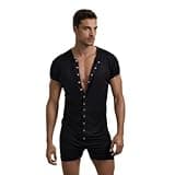 DLSMDOUS Mens Short Sleeve Onesie Pajamas Sexy Lounge One Piece Pajamas Jumpsuit Pajamas Adult Stretchy Romper Pajamas Black S
