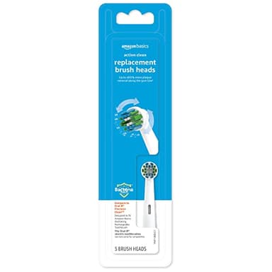 Amazon Basics Electric Toothbrush Replacement Heads, Action Clean, Compatible with Most Oral-B Brushes, White, 5 Count (Previously Solimo)