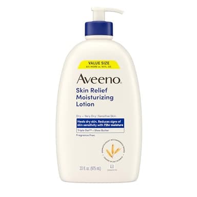 Aveeno Skin Relief Moisturizing Lotion Heals Very Dry, Sensitive Skin, Fast-Absorbing Body Lotion with Triple Oat & Shea Butter, Fragrance Free, Non-Comedogenic, Value Size, 33 fl. oz