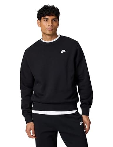 Nike Men's Club Fleece Crew Sweatshirt, Black/White, Medium