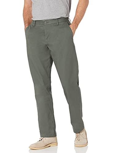 Amazon Essentials Men's Classic-Fit Wrinkle-Resistant Flat-Front Stretch Chino Pant, Dark Olive, 42W x 30L