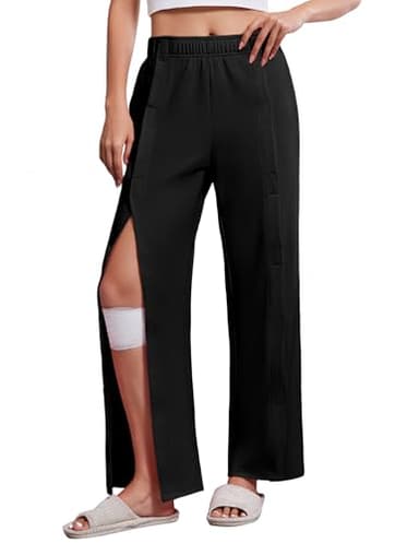 Deyeek Womens Tear Away Pants for Post Hip Surgery Recovery Snap On Pants Breakaway Surgical Zipper Sweatpants with Pockets Black